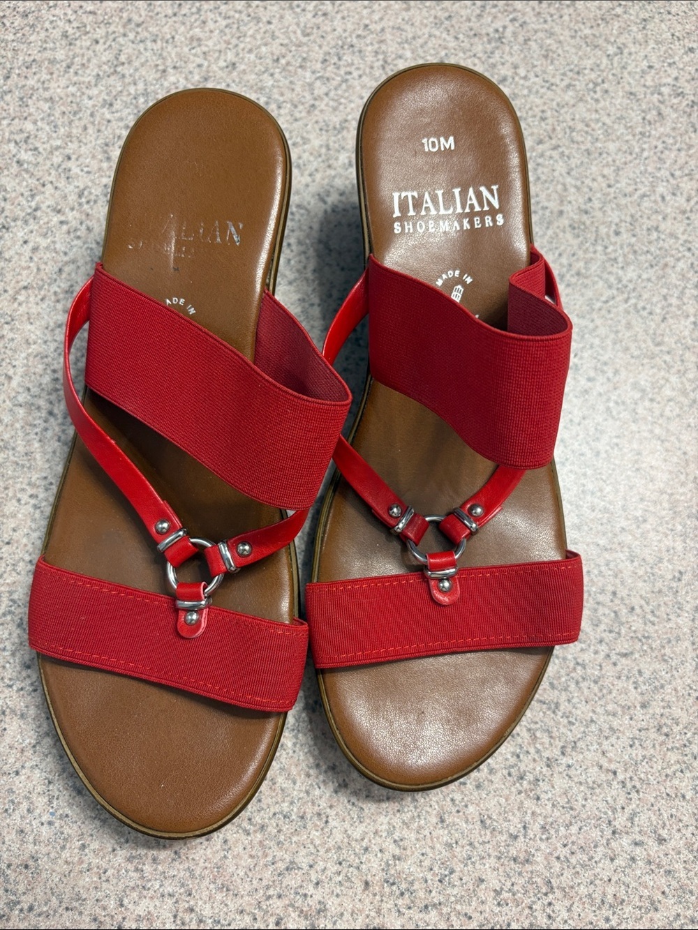 Italian Shoemakers Red and Brown Elastic Strap Slide Sandals
